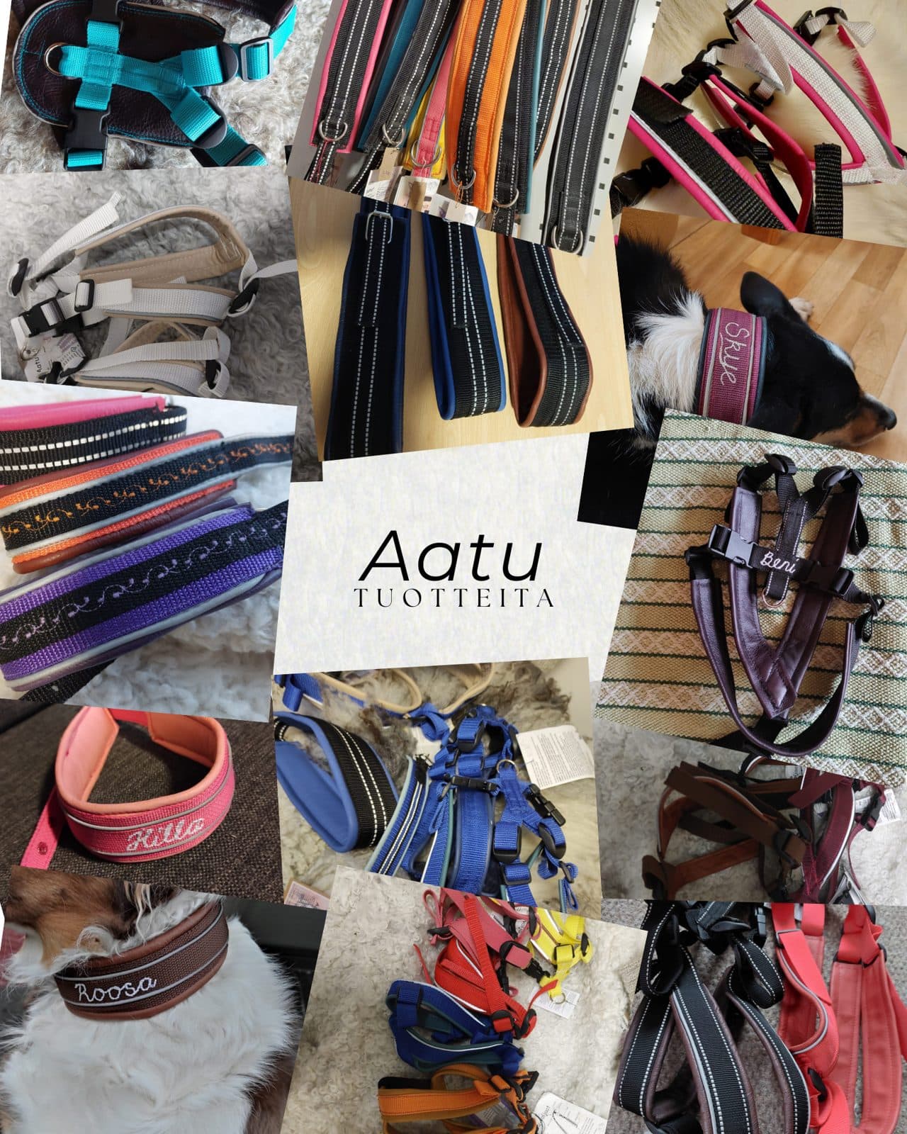 Aatu-valjaita, -pantoja ja -hihnoja eri väreissä